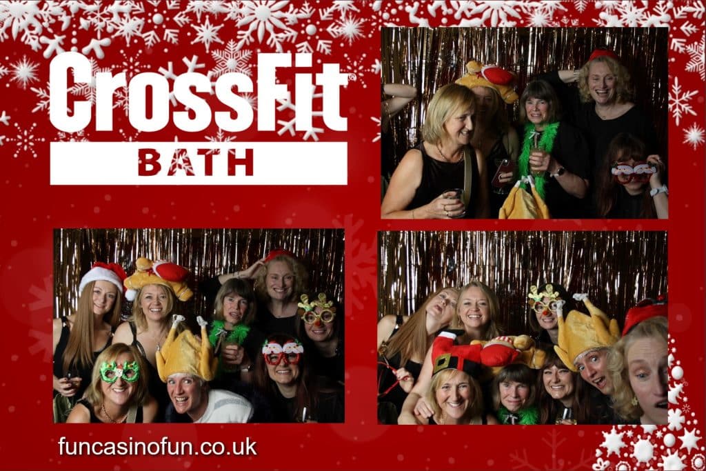 Guests celebrating with photo booth props at a festive party