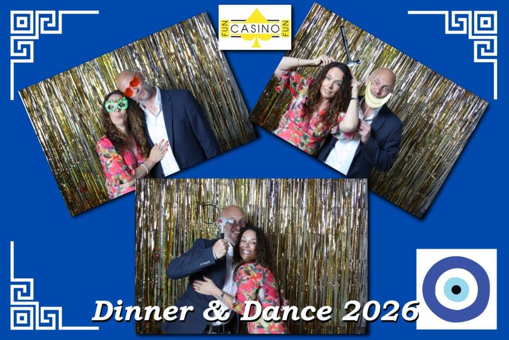 Couples enjoying the open-air photo booth at a dinner and dance
